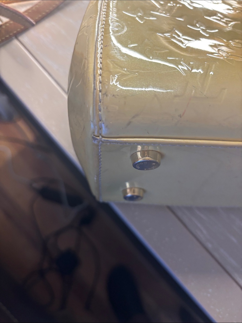 Louis Vuitton Yellow Patent Monogram Tote with Leather Trim original lv strap - Picture 7 of 14